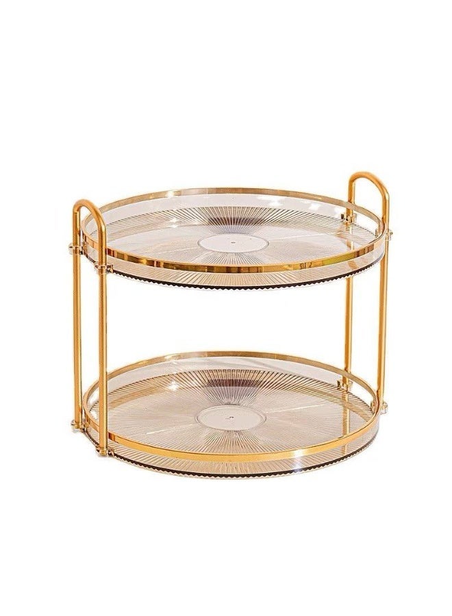 شيالة ستاند 2 دور للحلويات والكب كيك اكريلك والجوانب واليد معدن ذهبي مطلي - Image 2