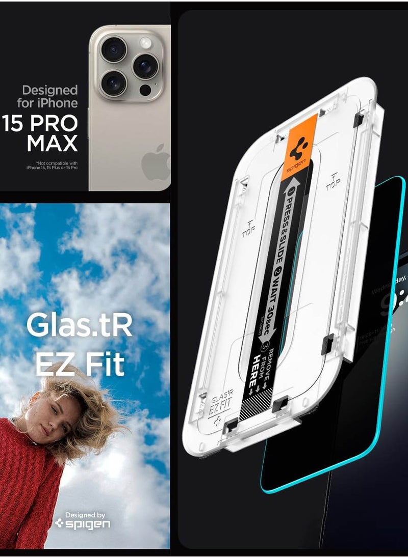 Spigen - Glastr Ez Fit [Privacy] for iPhone 15 PRO MAX Privacy Screen Protector Premium Tempered Glass with Auto Align Technology - 2 PACK - Image 1