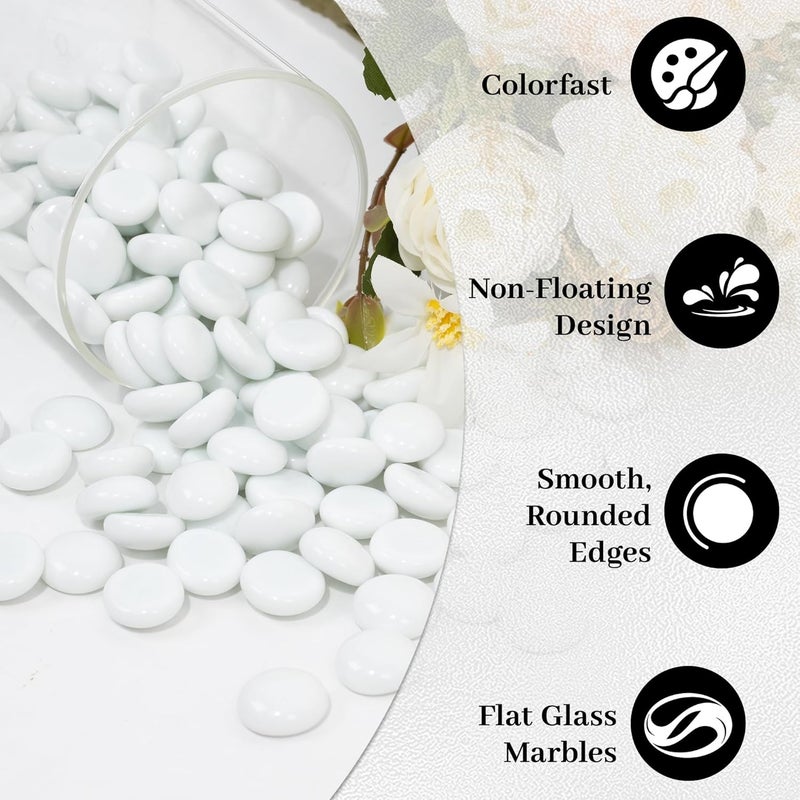 Foncomy White Flat Glass Marbles, 0.97 lb Vase Filler Pebbles Gems, Decorative Glass Beads for Vases, Crafts, Floral, Mancala Stones, Aquarium Rocks for Fish Tank, 0.6"-0.8" (Approx. 80-100 PCS) - Image 3