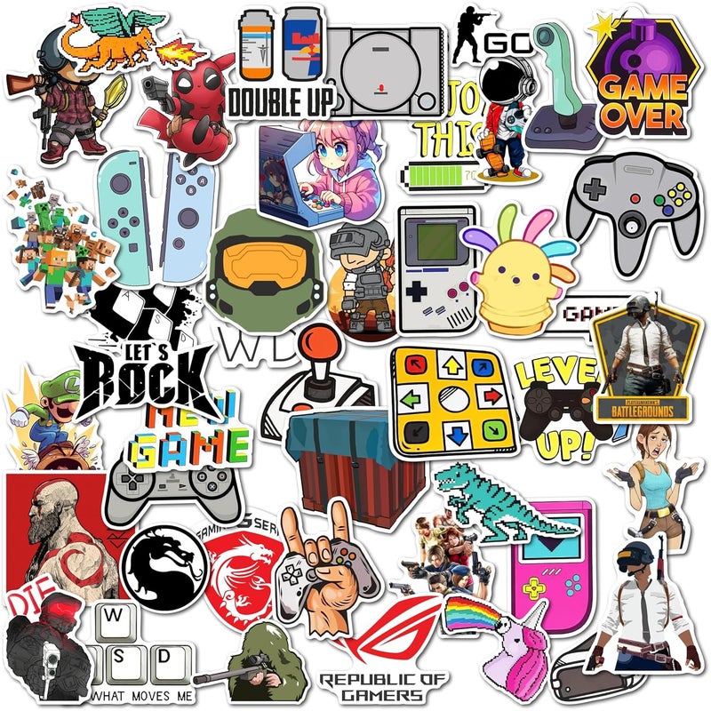WallDesign 47 Vibrant Gaming Sticker Set for Console & PC Gamers - Mobile, Laptop, PC, Accessories, Gifting - Durable, Laminated, Quality Printed Vinyl for True Hardcore Gamers/Gaming Culture - Image 1