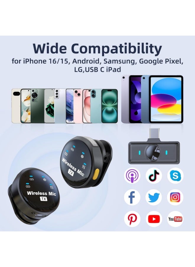 وأندرويد، بصمة15 16 17مايكروفون لاسلكي صغير للطية، مضاد للضوضاء، متوافق مع آيفون  USB-C، مع حافظة شحن - مثالي لتسجيل الفيديو والتصوير اليومي - Image 5