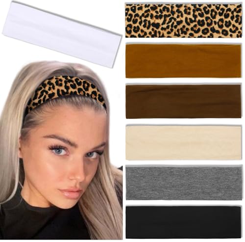 Tobeffect Headbands for Women Non Slip Trendy Womens Headbands 7PCS Elastic Hair Bands for Women's Hair Workout Sweat Head Bands Soft Thick Cotton Cloth Headband for Yoga Running Sport - Image 1