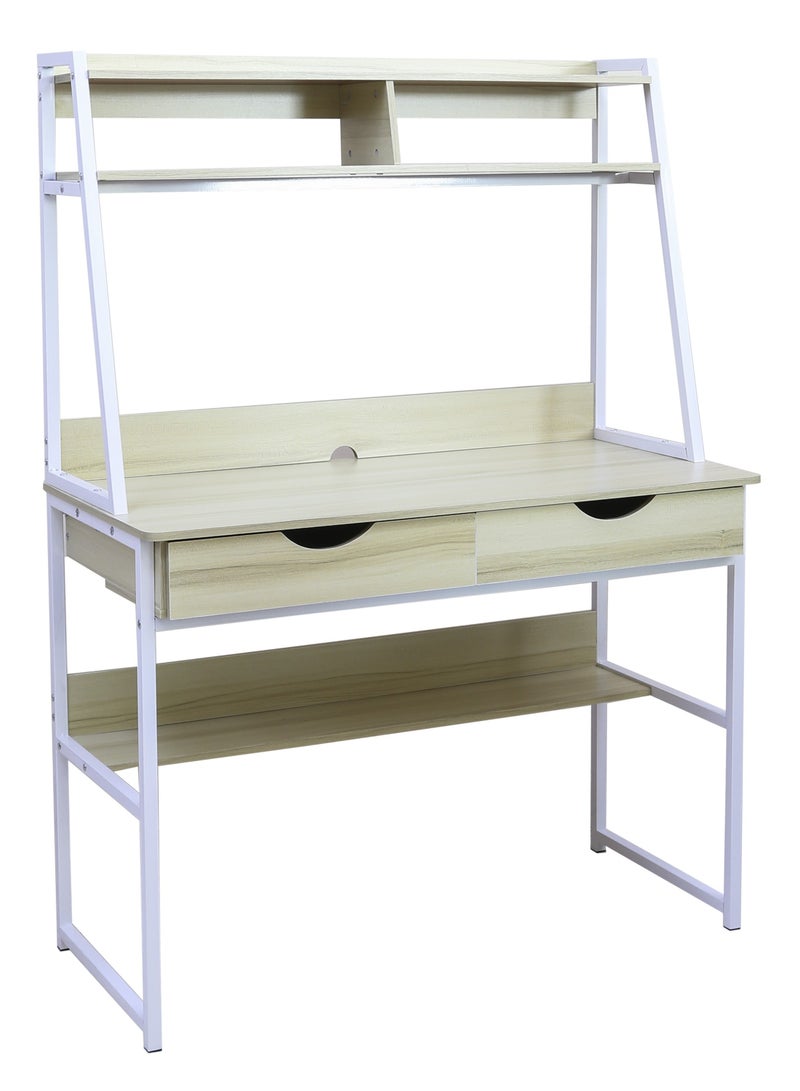 AFT Contemporary Multi-Tier Desk with Shelving, Drawers, and Metal Frame – Perfect for Home Office, Study, or Workstation Maple oak (Arfan) - Image 5