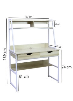 AFT Contemporary Multi-Tier Desk with Shelving, Drawers, and Metal Frame – Perfect for Home Office, Study, or Workstation Maple oak (Arfan)  - Image 3