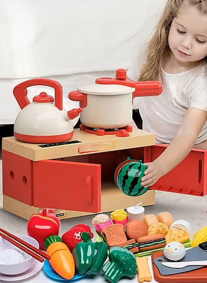 70 Pcs Kitchen Toys Kids Kitchen Pretend Play Toys Set Kids Play Cooking Set With Pots And Pans And Working Doors Cutting Play Food And Vegetables Play Kitchen Accessories Learning Gift Cooking Toy Set  - Image 1