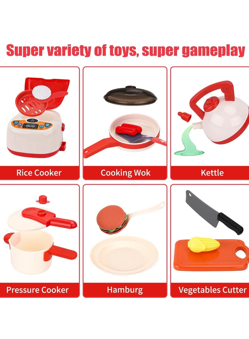 70 Pcs Kitchen Toys Kids Kitchen Pretend Play Toys Set Kids Play Cooking Set With Pots And Pans And Working Doors Cutting Play Food And Vegetables Play Kitchen Accessories Learning Gift Cooking Toy Set  - Image 4
