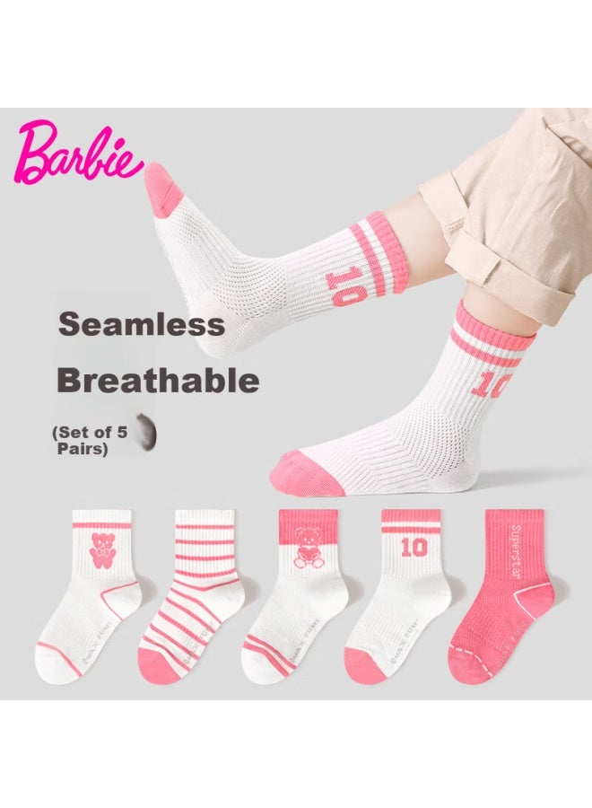 Barbie Children's Cotton Socks Girls Short Socks Spring And Autumn Thin Long Tube Socks Mesh Short Socks For Girls Students Baby Kids Socks - Image 3