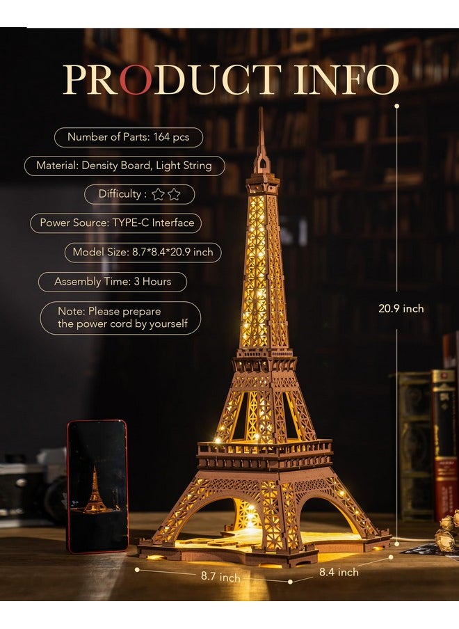 RoWood Eiffel Tower,3D Puzzle Model Kits For Adults,Diy 3D Wooden Puzzles For Adults,Builing Set With Led,Home Decoration Festival Gift Idea  - Image 4