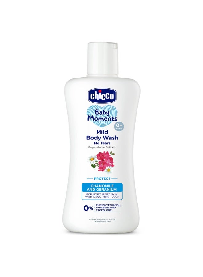 Chicco Baby Moments Mild Body Wash Protect, New Advanced formula with Natural Ingredients, No tears, Suitable for Baby’s Body Wash, No Phenoxyethanol and Parabens (200ml) - Image 1