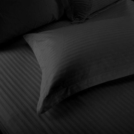 Lomezo 300 TC Cotton Satin Striped Double Queen Size Bedsheet with 2 Pillow Covers King Size Plain Premium Luxury Hotel Collection Solid Stripes - 90 x 100 (Black) - Image 4