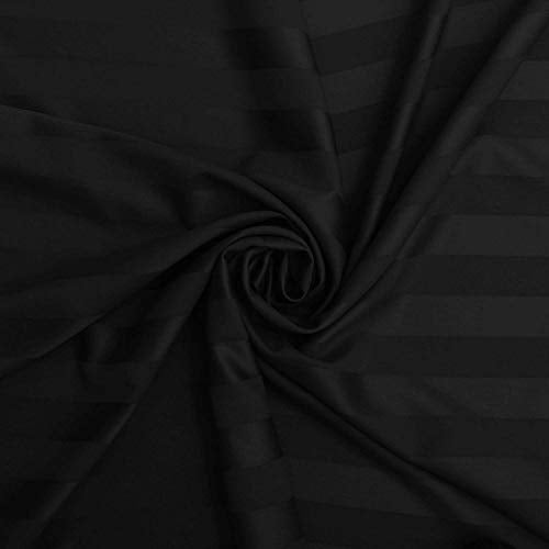 Lomezo 300 TC Cotton Satin Striped Double Queen Size Bedsheet with 2 Pillow Covers King Size Plain Premium Luxury Hotel Collection Solid Stripes - 90 x 100 (Black) - Image 2