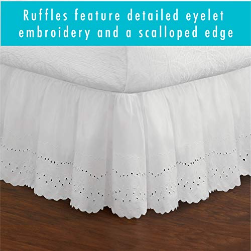 Fresh Ideas Eyelet Bed Skirt, Ruffled Design, 18 Inch Drop, Embroidered Scalloped Edge, California King, White - Image 4