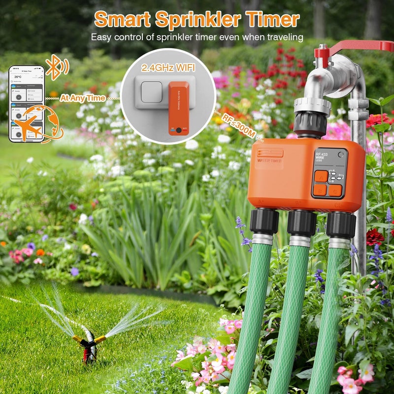XinFuture Smart WiFi Sprinkler Timer 3 Zone,WiFi Water Timer for Garden Hose with 300M Range,APP & Remote Control,Alexa & Google Voice Compatible,Rain Delay, Manual Mode Sprinkler System - Image 4