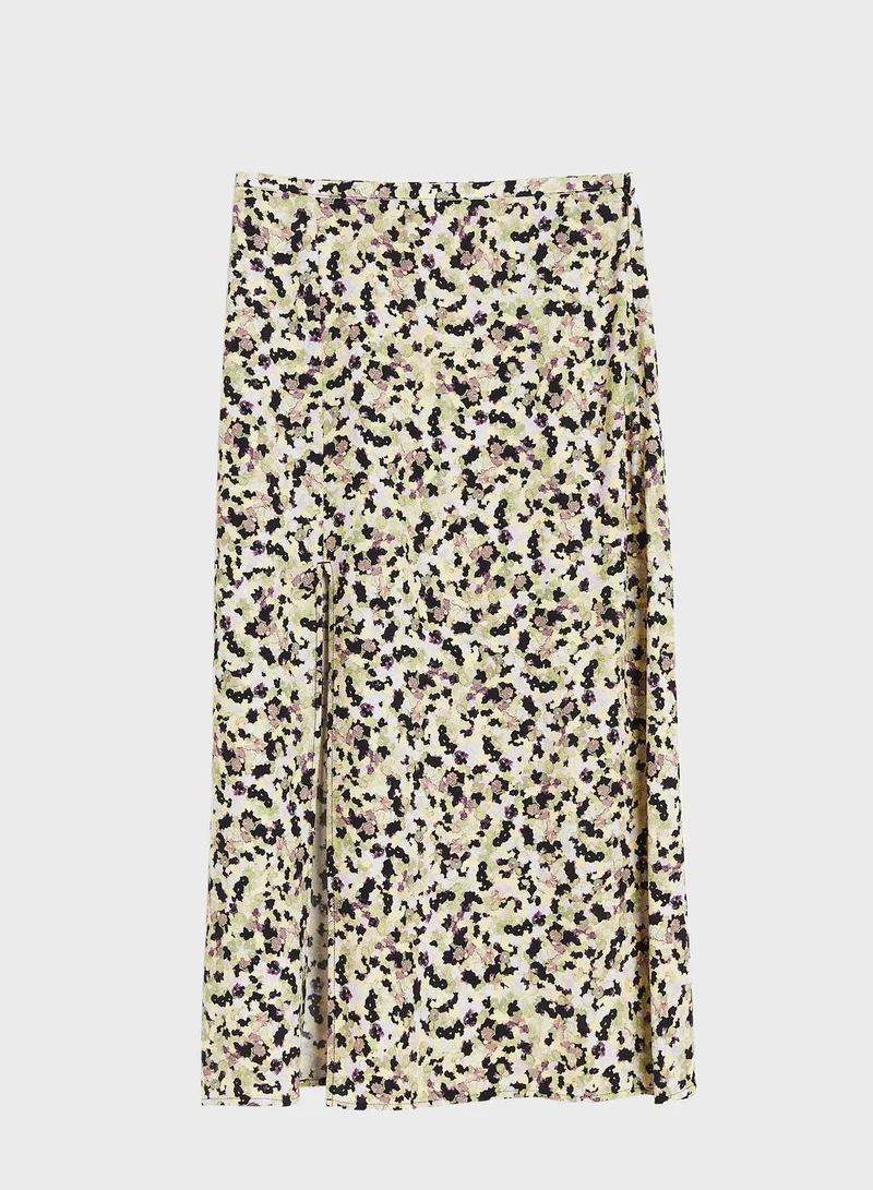 H&M Floral Print Front Slit Skirt