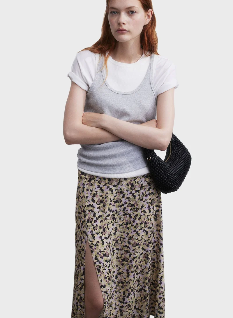 H&M Floral Print Front Slit Skirt