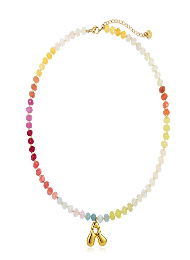 Badu Initial A Colorful Beaded Gemstone Necklaces for Women 14K Gold Letter Pendant Necklace Natural Stone Summer Beach Handmade Jewelry Gift Trendy Necklaces - Image 1