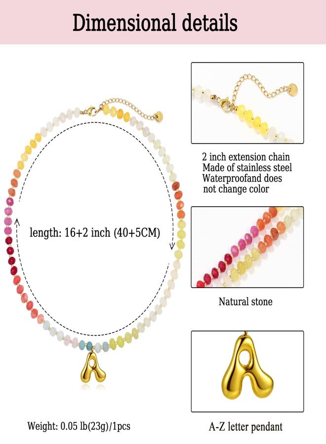Badu Initial A Colorful Beaded Gemstone Necklaces for Women 14K Gold Letter Pendant Necklace Natural Stone Summer Beach Handmade Jewelry Gift Trendy Necklaces - Image 2