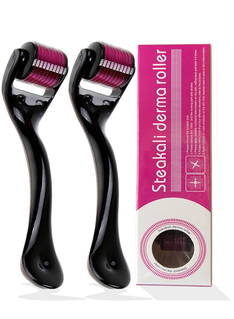 Steakali Derma Roller Hair Growth Roller, Pack of 2 Titanium 540 Micro Needle Face Neck and Body 0.5mm Wrinkle Acne Scar Stretch Mark Treatment Needling - Image 1