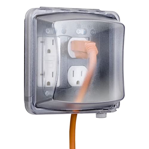 TayMac MM2410C Two-Gang Vertical Mount Weatherproof In-Use Cover, 55-in-1, 2 3/4-Inches Deep, Clear Finish - Image 1