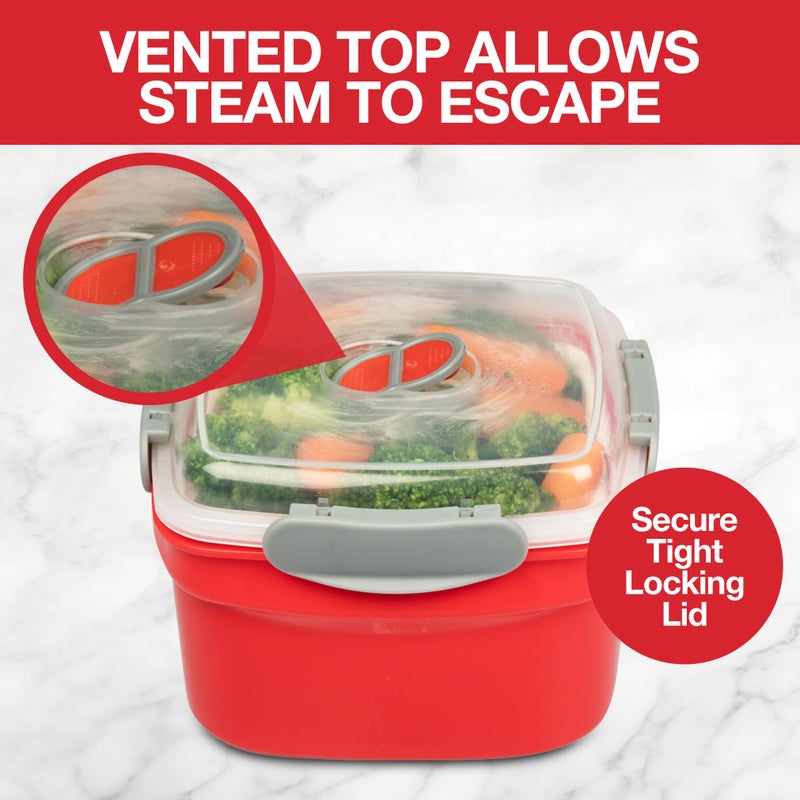Good Cooking Microwave Steamer for Vegetables - 3 pc Microwavable Cooker with Food Storage- XMAS Holiday Cooking Made Easy- Removable Strainer & Locking Steam Vent Lid- BPA Free, Fridge & Freezer Safe | 1.3 Liters - Image 4