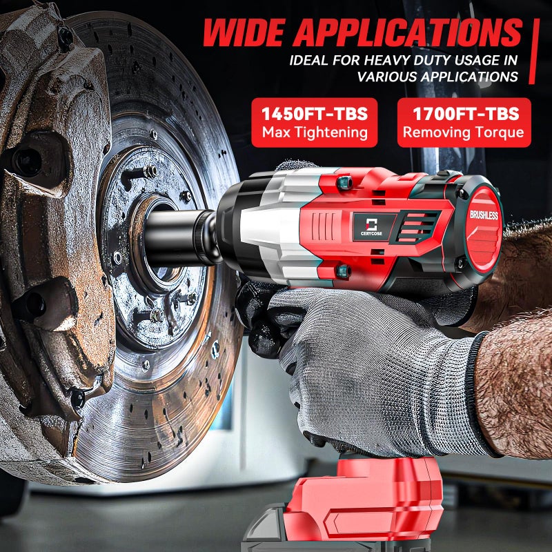 Cerycose Cordless Impact Wrench 1/2 inch Compatible with Milwaukee 18V Battery: 1700FT-LBS High Torque Impact Wrench Heavy Duty Tool - Brushless Electric Impact Gun Includes LED Work Light - Bare Tool Only - Image 2