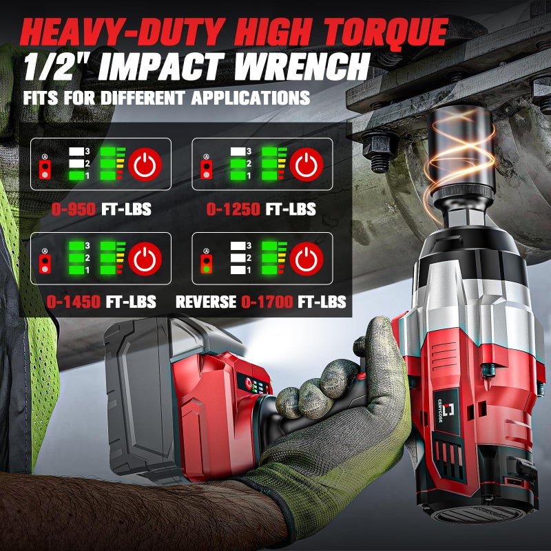 Cerycose Cordless Impact Wrench 1/2 inch Compatible with Milwaukee 18V Battery: 1700FT-LBS High Torque Impact Wrench Heavy Duty Tool - Brushless Electric Impact Gun Includes LED Work Light - Bare Tool Only - Image 4