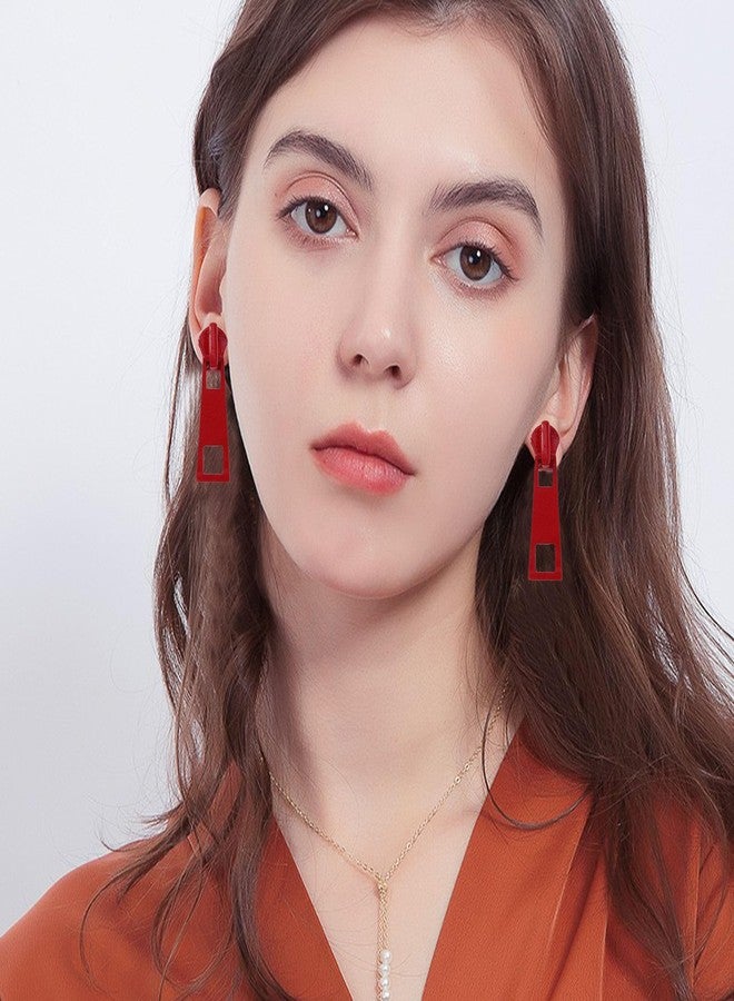Anmpab Colorful Zipper Stud Earrings for Women Hip Hop Punk Creative Simple Zipper Head Drop Dangle Earrings Party Jewelry (Red) - Image 3