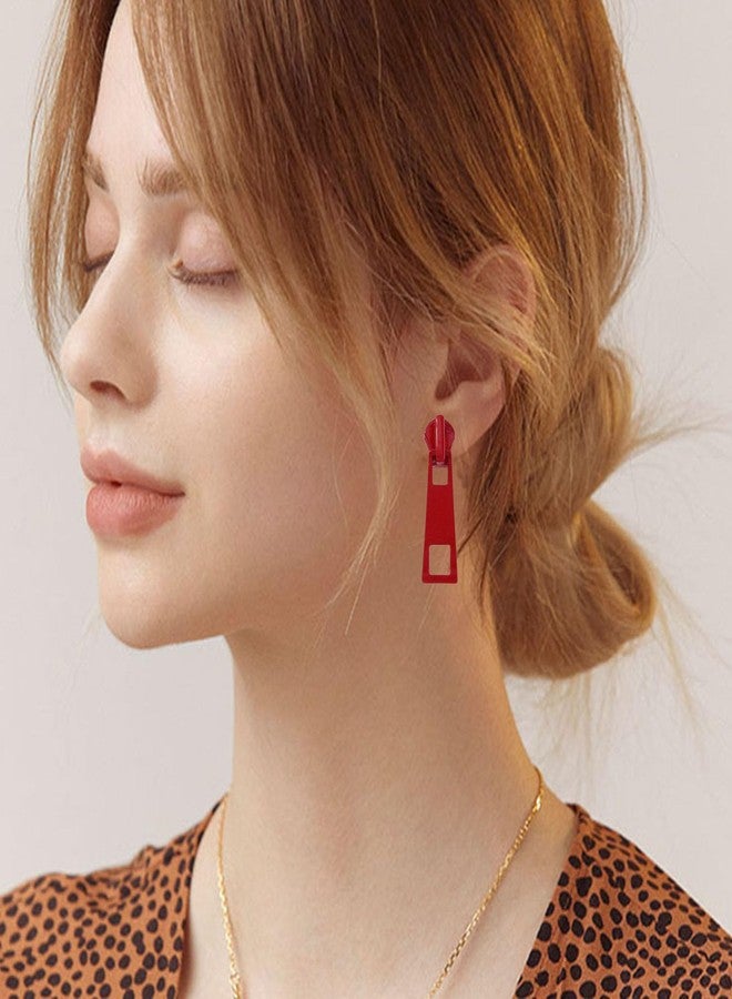 Anmpab Colorful Zipper Stud Earrings for Women Hip Hop Punk Creative Simple Zipper Head Drop Dangle Earrings Party Jewelry (Red) - Image 2