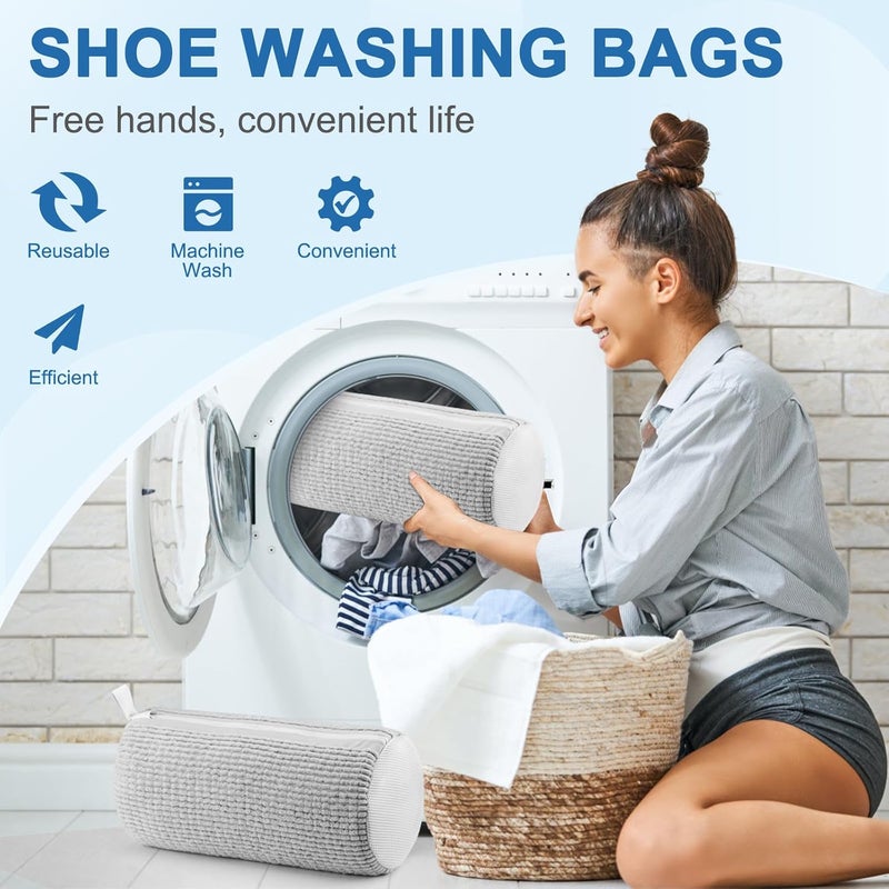 Teletrogy 2pcs Laundry Shoe Bag, Shoe Washing Machine Bag with Hidden Zipper Cleaning Fluff Can Deep Cleaning, Reusable without Distortion Shoe Laundry Bag for Sneakers Football Running Shoes, Grey - Image 4