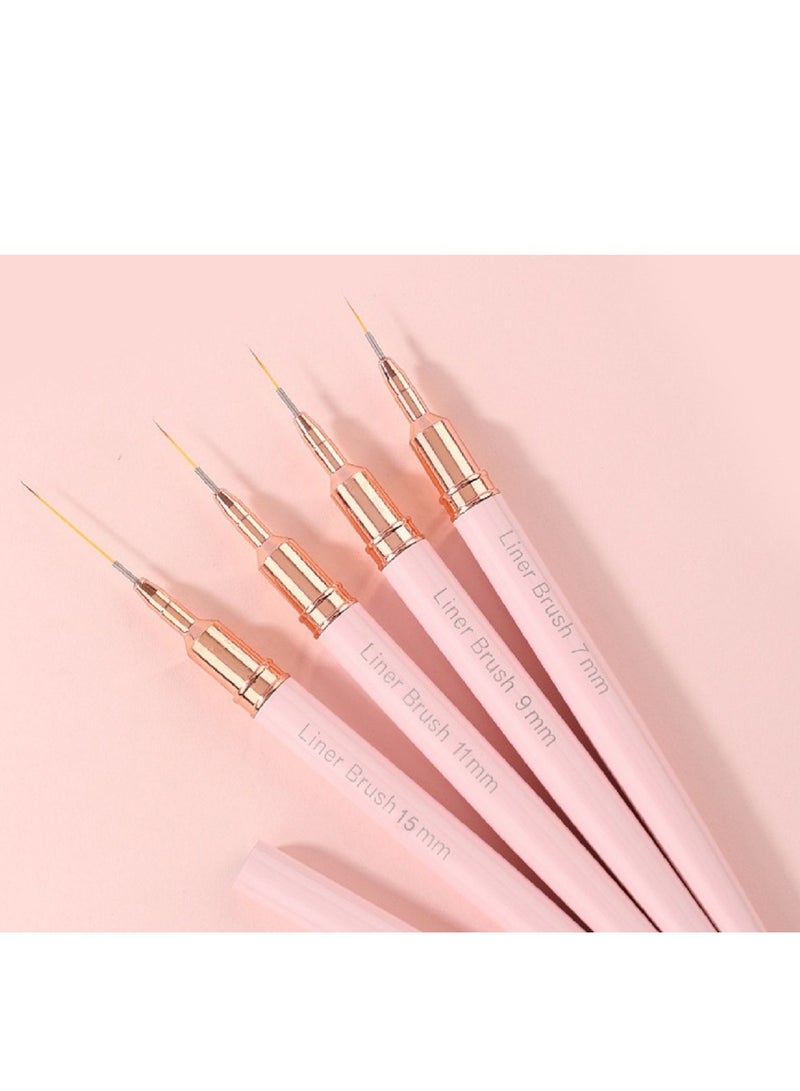4 قطع مسمار الفن فرش الأظافر فرشاة بطانة الأظافر للخطوط الطويلة والرسم الدقيق وتفاصيل رقيقة مختلفة 3D مسمار نمط الفرنسية نصائح أداة الأظافر لأحجام 7/9/11 / 15MM (وردي) - Image 2