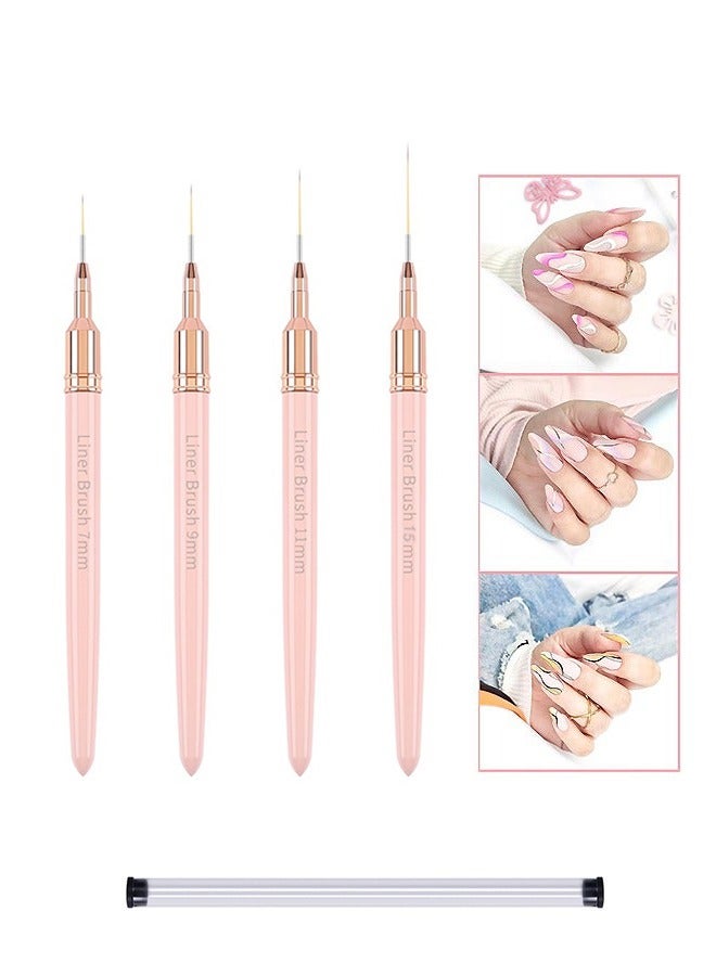 4 قطع مسمار الفن فرش الأظافر فرشاة بطانة الأظافر للخطوط الطويلة والرسم الدقيق وتفاصيل رقيقة مختلفة 3D مسمار نمط الفرنسية نصائح أداة الأظافر لأحجام 7/9/11 / 15MM (وردي) - Image 1