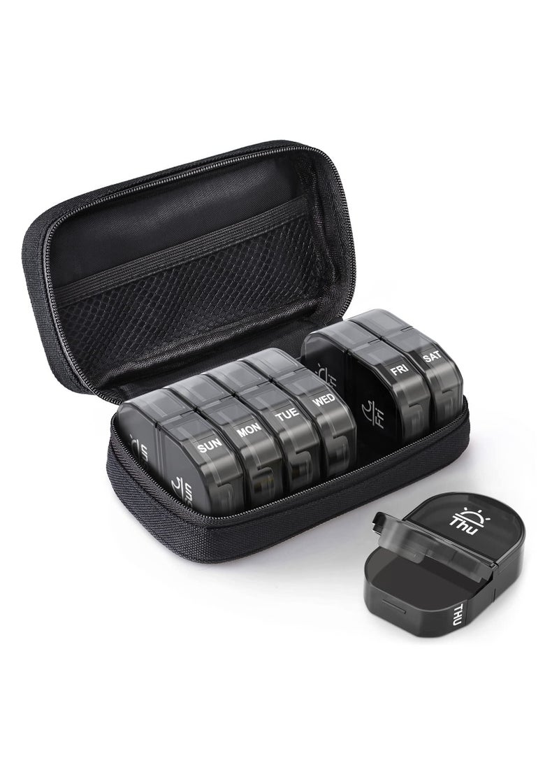Excefore Canvas Bag Weekly Pill Organizer 2 Times a Day, Large AM/PM Pill Box 7 Day with Portable Zipper Cloth Bag for Holding Supplements - Image 1