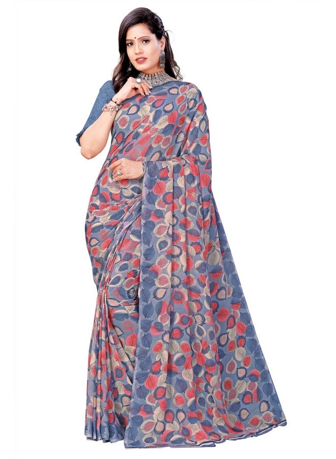 Kanooda Prints Women's Fancy Georgette Floral Printed Saree_1244__Grey  - Image 1