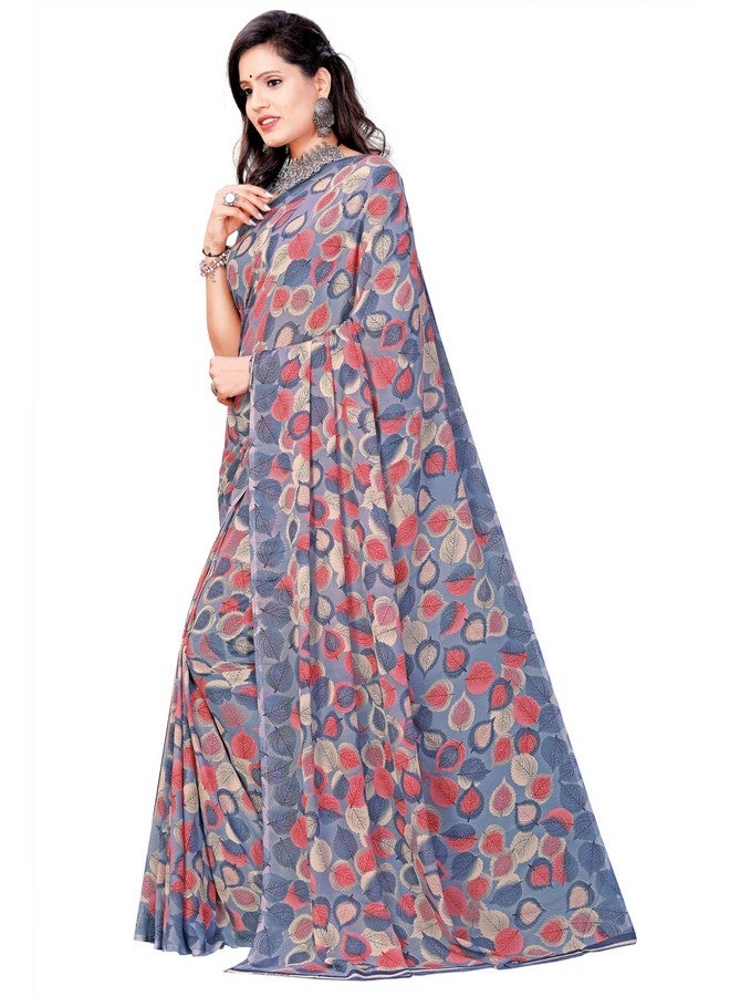 Kanooda Prints Women's Fancy Georgette Floral Printed Saree_1244__Grey  - Image 4