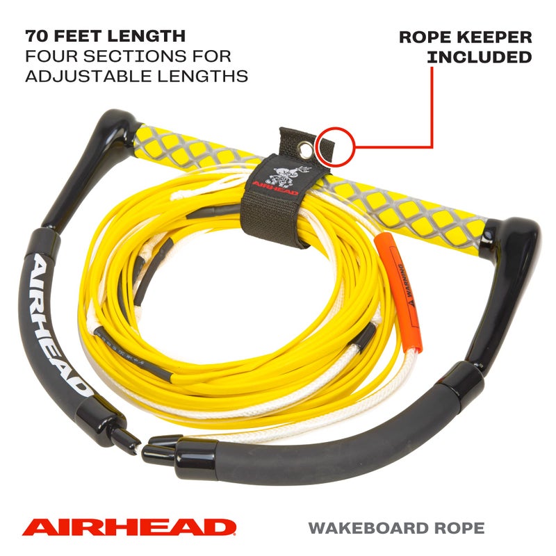 Airhead Airhead Dyneema Flat Line Wakeboard Rope, 4 Sections, 70-Feet, Yellow - Image 2