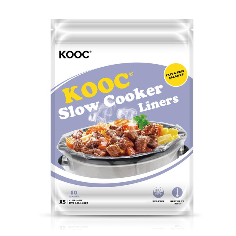KOOC [NEW] Disposable Slow Cooker Liners and Cooking Bags, Extra Large Size Fits 0.65QT - 1.25QT Pot, 11"x 8", 1 Pack (10 Counts), Fresh Locking Seal Design, Suitable for Oval & Round Pot, BPA Free - Image 1