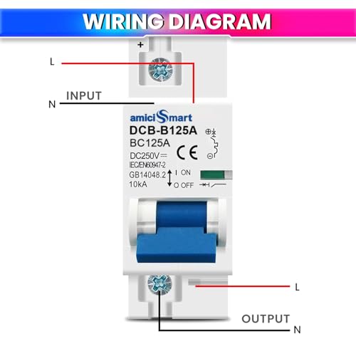 amiciSmart DC Circuit Breaker 125A 250V | 1P B Curve MCB for PV/Solar Systems & Battery | 10kA Breaking Capacity | Fast Trip Time ≤0.03s | DIN Rail Mount - Image 5