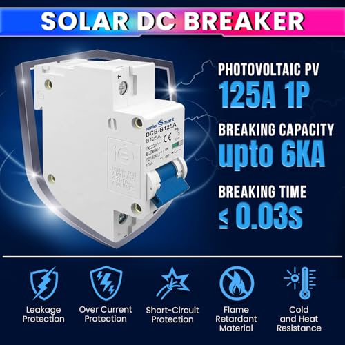 amiciSmart DC Circuit Breaker 125A 250V | 1P B Curve MCB for PV/Solar Systems & Battery | 10kA Breaking Capacity | Fast Trip Time ≤0.03s | DIN Rail Mount - Image 2