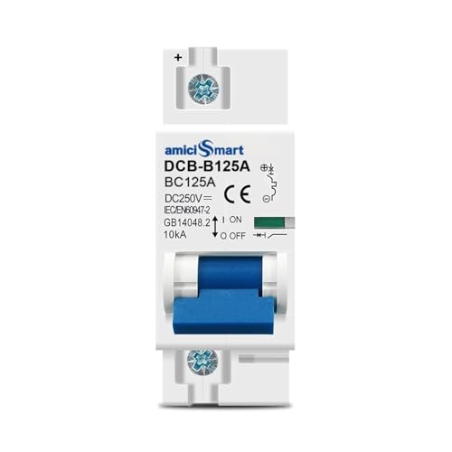 amiciSmart DC Circuit Breaker 125A 250V | 1P B Curve MCB for PV/Solar Systems & Battery | 10kA Breaking Capacity | Fast Trip Time ≤0.03s | DIN Rail Mount - Image 1