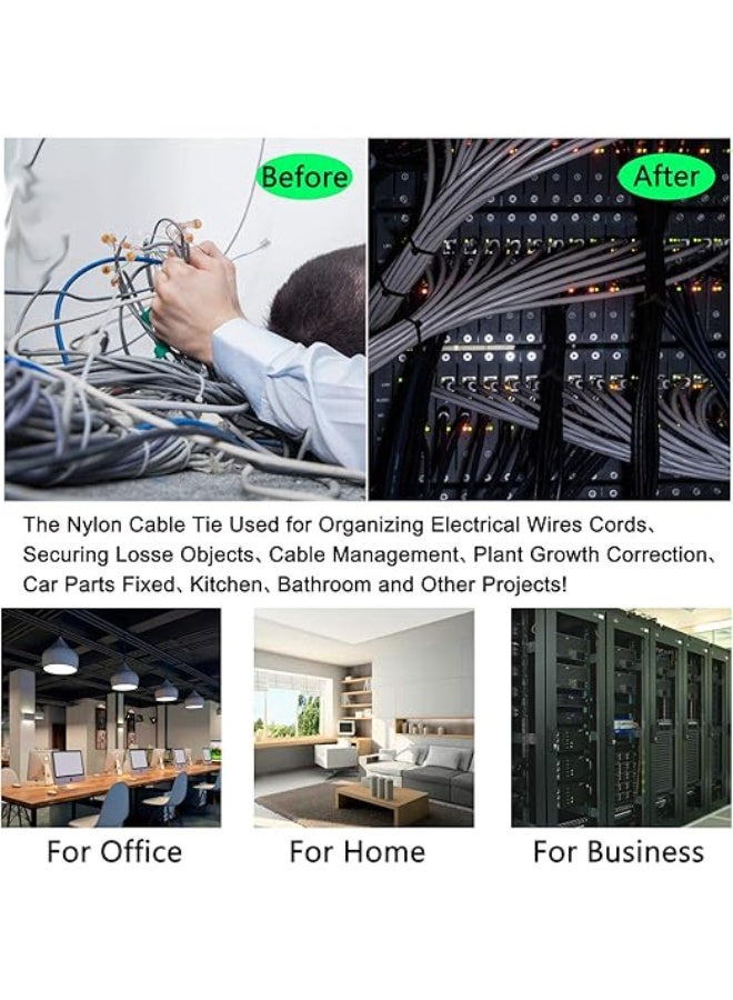 Cable Ties 500PCS Heavy Duty Nylon Zip Ties Self Locking, 5 Sizes (4"/6"/8"/10"/12") 18KG Tensile Strength Black Wire Wraps for Indoor Outdoor Cord & Cable Management - Image 5
