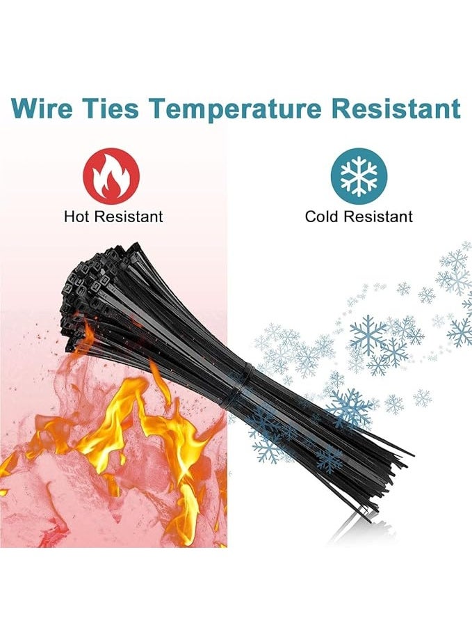 Cable Ties 500PCS Heavy Duty Nylon Zip Ties Self Locking, 5 Sizes (4"/6"/8"/10"/12") 18KG Tensile Strength Black Wire Wraps for Indoor Outdoor Cord & Cable Management - Image 1