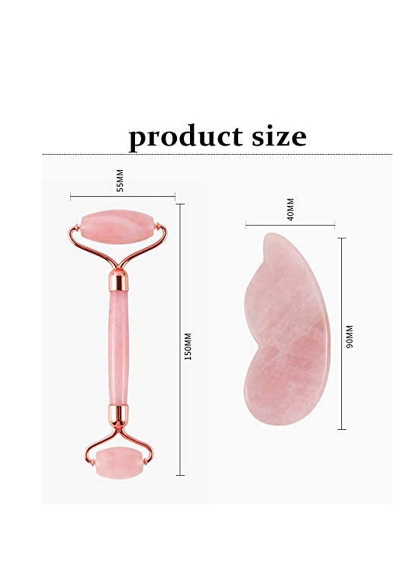 SYOSI - Original Jade Roller For Face and Gua Sha Set, Rose Quartz Face Roller, Real Jade - Face Massager For Wrinkles, Anti Aging Authentic, Durable,Natural, No Squeaks - Image 1