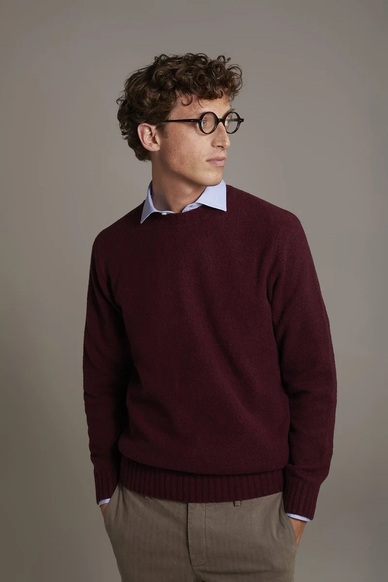 Lambswool blend round neck sweater - Bordeaux