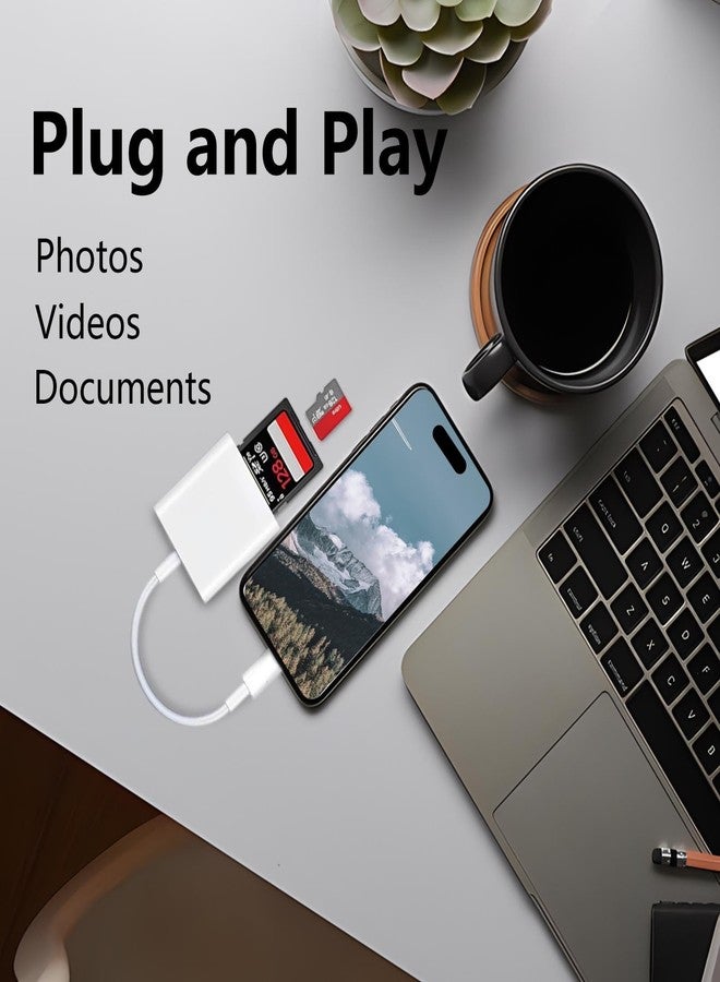 قارئ بطاقات SD بمنفذ USB-C لأجهزة iPhone 15 و16، قارئ بطاقات Micro SD مزدوج الفتحات يدعم بطاقات الذاكرة SD وTF، قارئ بطاقات ذاكرة لعرض كاميرات المراقبة لأجهزة iPhone/iPad/MacBook/Mac/Android - Image 3