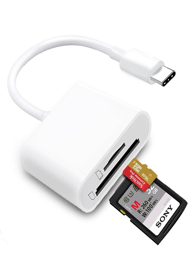 قارئ بطاقات SD بمنفذ USB-C لأجهزة iPhone 15 و16، قارئ بطاقات Micro SD مزدوج الفتحات يدعم بطاقات الذاكرة SD وTF، قارئ بطاقات ذاكرة لعرض كاميرات المراقبة لأجهزة iPhone/iPad/MacBook/Mac/Android - Image 1