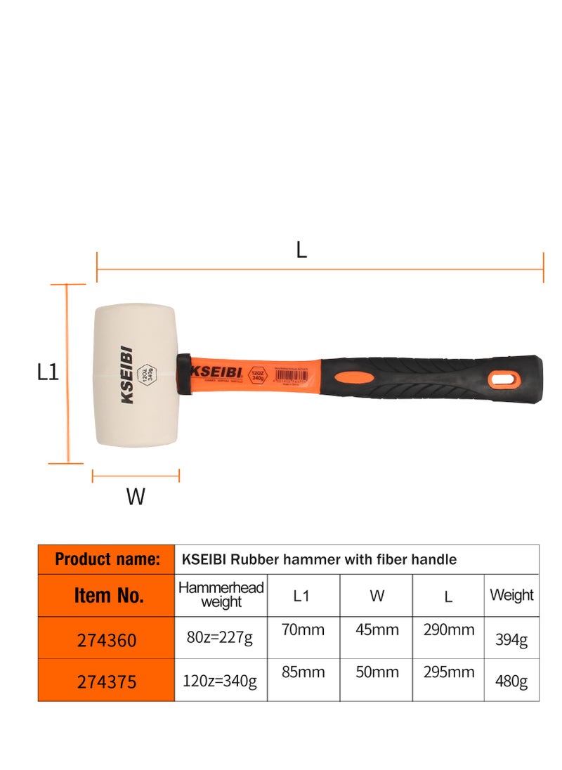 KSEIBI RUBBER HAMMER HARD SOFT WHITE HEAD/PROGRIP- ProGrip Rubber Mallet Hammer with Dual Hard/Soft White Head – Durable, Non-Marring, Ergonomic Handle for Multi-Purpose Use  - Image 2