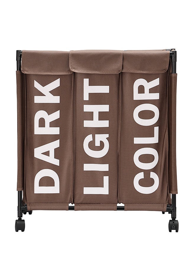 LAWAZIM 123L Laundry Basket - 60x33x62cm Brown - 3 Section Large Laundry Sorter Cart with Lockable Wheels and Fold-Over Cover - Ideal for Sorting Clothes in Bathrooms, Bedrooms, and Laundry Rooms - Image 5