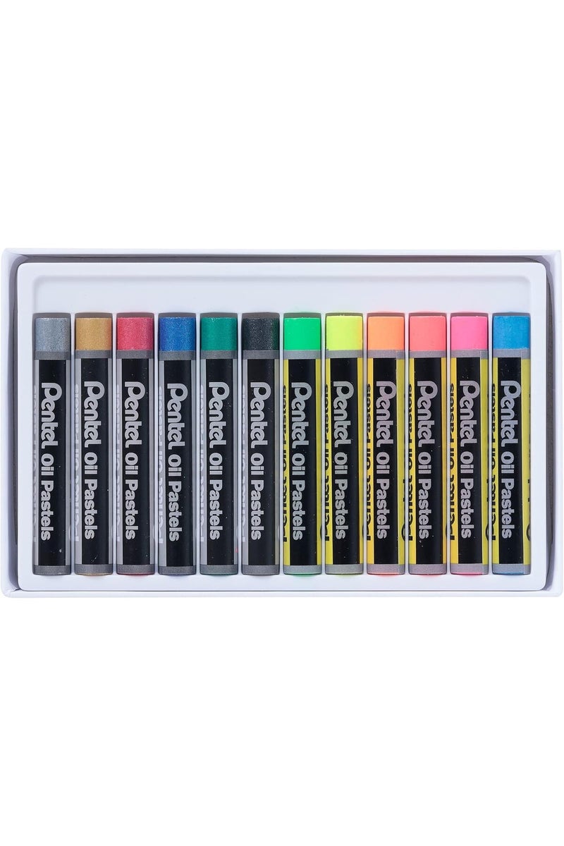 Pentel Fluorescent and Metallic Oil Pastels Set of 12 Assorted Colours, PHN-MF12 - Image 2