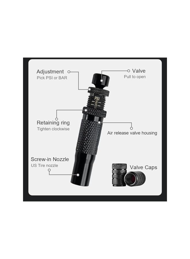 4 Pcs Adjustable Auto-Stop Tire Deflator Valve Kit (10-30 PSI), Quickly Deflates Four Tyres at Once, with Storage Bag and 4 Valve Cap for Offroad, Cars, Trucks, Motorcycles - Image 3