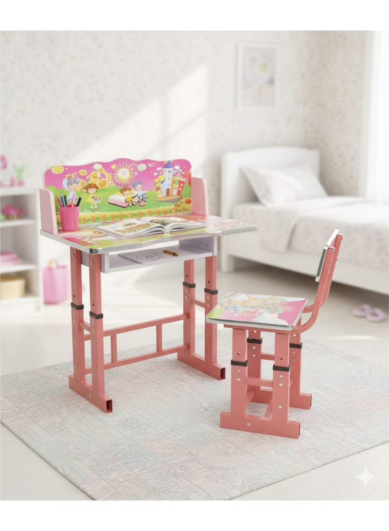 Adjustable Kids' Study Desk and Chair Set - Fairytale Theme - Image 1